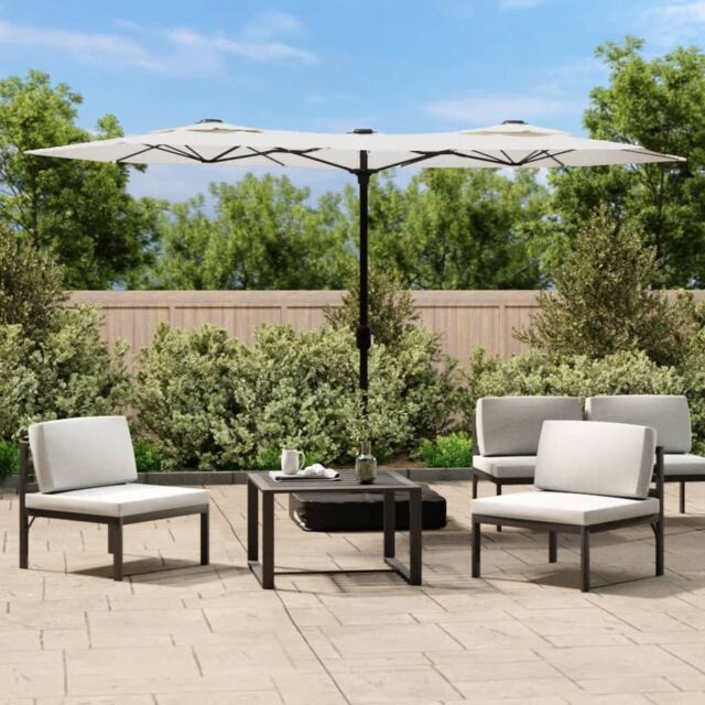 Berkfield Home Double-Head Parasol with LEDs Sand White 316x240 cm - image 1