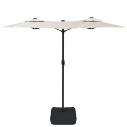 Berkfield Home Double-Head Parasol with LEDs Sand White 316x240 cm - thumbnail 5