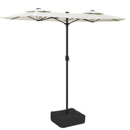 Berkfield Home Double-Head Parasol with LEDs Sand White 316x240 cm - thumbnail 2