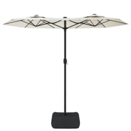 Berkfield Home Double-Head Parasol with LEDs Sand White 316x240 cm - thumbnail 4