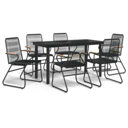 Berkfield Home 7 Piece Garden Dining Set Black PVC Rattan - thumbnail 1