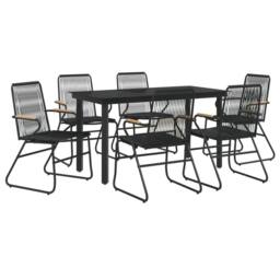Berkfield Home 7 Piece Garden Dining Set Black PVC Rattan - thumbnail 3