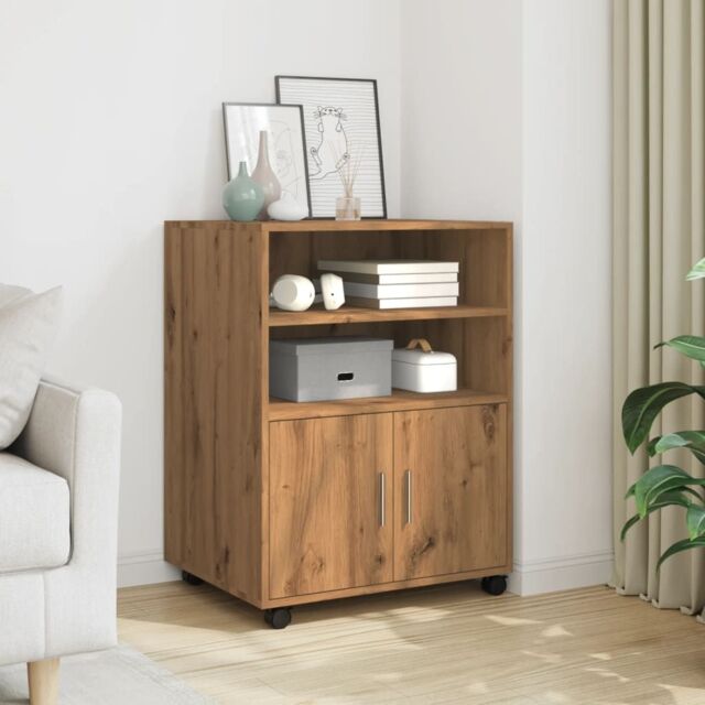 Berkfield Home Rolling Cabinet Artisian Oak 60x48x81 cm Engineered Wood in Brown - Size: 60 x 48 x 81 cm - image 1
