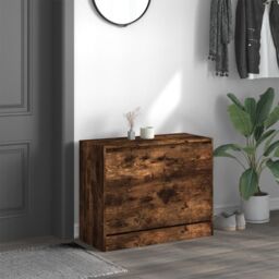 Berkfield Home Shoe Cabinet Smoked Oak 80x34x63 cm Engineered Wood in Brown - Size: 80 x 34 x 63 cm - thumbnail 3