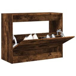 Berkfield Home Shoe Cabinet Smoked Oak 80x34x63 cm Engineered Wood in Brown - Size: 80 x 34 x 63 cm - thumbnail 1
