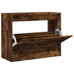 Berkfield Home Shoe Cabinet Smoked Oak 80x34x63 cm Engineered Wood in Brown - Size: 80 x 34 x 63 cm - thumbnail 2