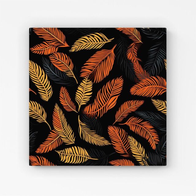 Warren Reed - Designer Orange Feather Leaves Canvas - Size: w10 inch x h10 inch - image 1