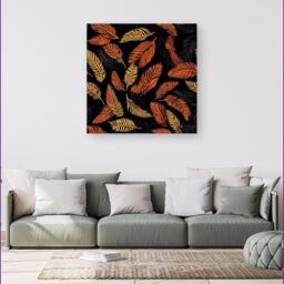 Warren Reed - Designer Orange Feather Leaves Canvas - Size: w10 inch x h10 inch - thumbnail 4