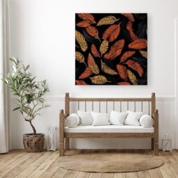 Warren Reed - Designer Orange Feather Leaves Canvas - Size: w10 inch x h10 inch - thumbnail 3