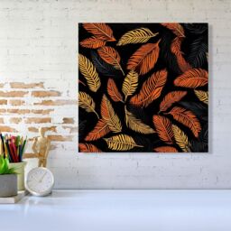 Warren Reed - Designer Orange Feather Leaves Canvas - Size: w10 inch x h10 inch - thumbnail 2