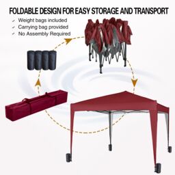 MCC Direct 2X2m Pop up Gazebo Party Tent Marquee with Storage Bag in Red - thumbnail 2