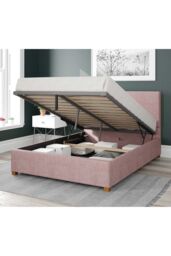 Aspire Garland Upholstered Ottoman Storage Bed, Pure Pastel Cotton Fabric in Rose - Size: King - thumbnail 2