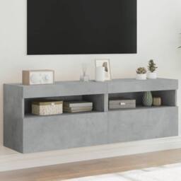 Berkfield Home TV Wall Cabinets with LED Lights 2 pcs Concrete Grey 60x30x40 cm - Size: 60 x 30 x 40 cm - thumbnail 2