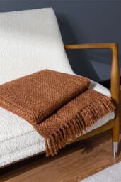 HOEM Morni Woven Yarn Tasselled Throw in Light Brown - Size: 130 cm x 180 cm - thumbnail 1
