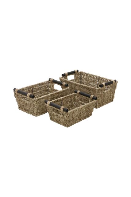 JVL Seagrass Set of 3 Tapered Storage Baskets with Wooden Handles in Natural - image 1