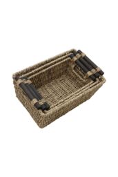 JVL Seagrass Set of 3 Tapered Storage Baskets with Wooden Handles in Natural - thumbnail 4