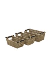 JVL Seagrass Set of 3 Tapered Storage Baskets with Wooden Handles in Natural - thumbnail 5