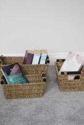 JVL Seagrass Set of 3 Tapered Storage Baskets with Wooden Handles in Natural - thumbnail 2