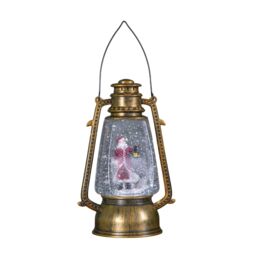 Samuel Alexander 24cm Dual Powered Light up Antique Lantern Christmas Water Spinner with Santa Scene in Gold - thumbnail 8