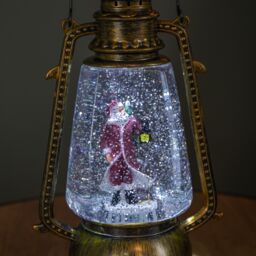 Samuel Alexander 24cm Dual Powered Light up Antique Lantern Christmas Water Spinner with Santa Scene in Gold - thumbnail 5