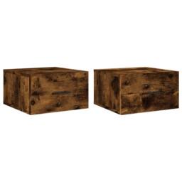 Berkfield Home Decorative Wall-mounted Bedside Cabinets 2 pcs Smoked Oak 35x35x20 cm in Brown - Size: 35 x 35 x 20 cm - thumbnail 3