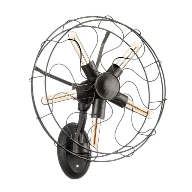 Orsina Retro Fan-Style Wall Lamp With Exposed Metal Frame, Accent Wall Lighting, Silver Finish Multi-Bulb Light in Black - image 1