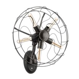 Orsina Retro Fan-Style Wall Lamp With Exposed Metal Frame, Accent Wall Lighting, Silver Finish Multi-Bulb Light in Black - thumbnail 1