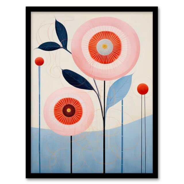 "Wee Blue Coo Wall Art Print Kaleidoscope Blossom Oil Painting Pastel Colour Pink Blue Boho Geometric Art Framed - Size: W12"" x H16""" - image 1