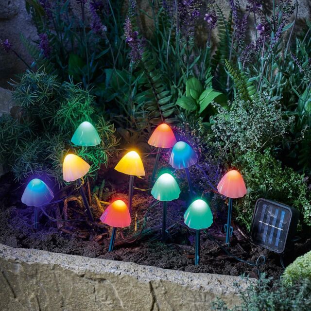 mysmartbuy 10 x Solar Mushroom LED Stake Lights - Water Resistant Outdoor Garden Pathway, Flower Bed, Border, Lawn Lighting Decorations - image 1