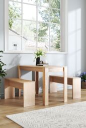Living and Home 3Pcs Wooden Dining Room Table and Benches Dining Set Furniture Dining Table and Chairs in Brown - thumbnail 3