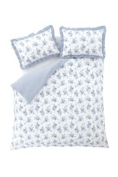 Catherine Lansfield 'Lucie Floral Frill' Reversible Duvet Cover Set in Blue - Size: Double - thumbnail 6