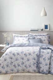 Catherine Lansfield 'Lucie Floral Frill' Reversible Duvet Cover Set in Blue - Size: Double - thumbnail 1