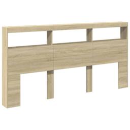 Berkfield Home Headboard Cabinet with LED Sonoma Oak 200x17x102 cm in Light Oak - Size: 200 x 17 x 102 cm - thumbnail 3