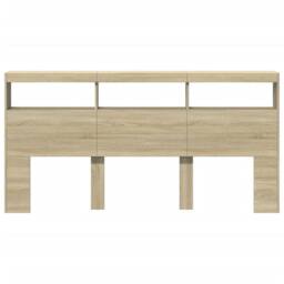 Berkfield Home Headboard Cabinet with LED Sonoma Oak 200x17x102 cm in Light Oak - Size: 200 x 17 x 102 cm - thumbnail 6