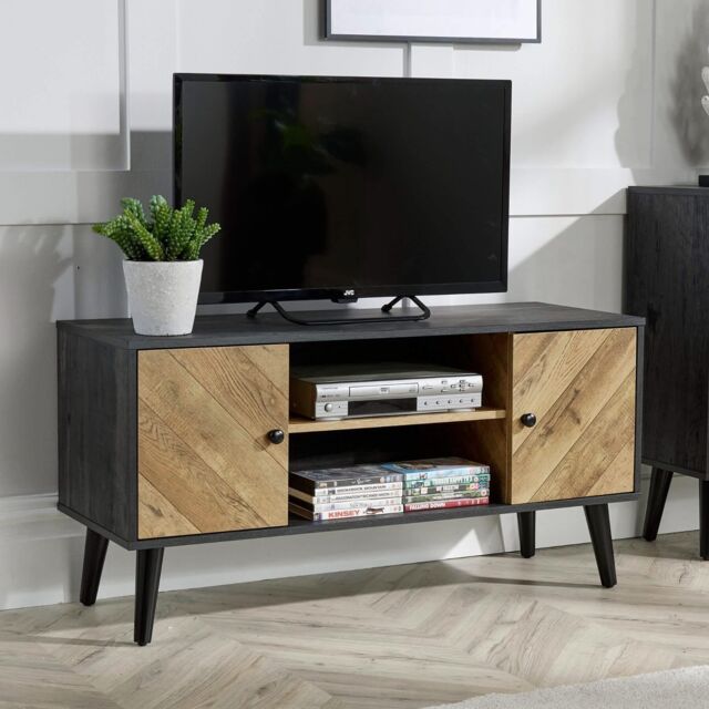 Home Source Dallas Herringbone 2 Door TV Stand Storage Unit in Black - image 1