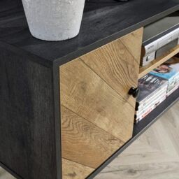 Home Source Dallas Herringbone 2 Door TV Stand Storage Unit in Black - thumbnail 4