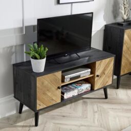 Home Source Dallas Herringbone 2 Door TV Stand Storage Unit in Black - thumbnail 2