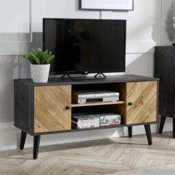 Home Source Dallas Herringbone 2 Door TV Stand Storage Unit in Black - thumbnail 1