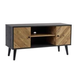 Home Source Dallas Herringbone 2 Door TV Stand Storage Unit in Black - thumbnail 8