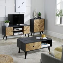 Home Source Dallas Herringbone 2 Door TV Stand Storage Unit in Black - thumbnail 9