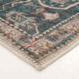 Kukoon Washable Runner Rug Blue Traditional Long Hallway Carpet Mat 60cm x 240cm in Teal - Size: 60 cm x 240 cm - thumbnail 4