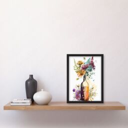 Artery8 Spring Wildflower Bouquet in a Glass Wine Bottle Artwork Framed Wall Art Print A4 in Black - thumbnail 2