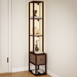 HOMCOM Floor Lamp with Shelves, LED Standing Lamp with Fabric Drawer in Dark Brown - thumbnail 2