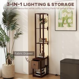 HOMCOM Floor Lamp with Shelves, LED Standing Lamp with Fabric Drawer in Dark Brown - thumbnail 4
