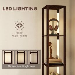 HOMCOM Floor Lamp with Shelves, LED Standing Lamp with Fabric Drawer in Dark Brown - thumbnail 5