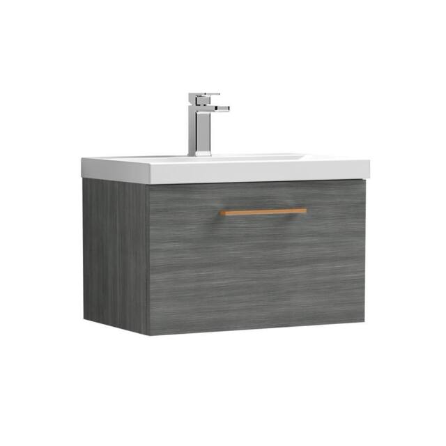 Balterley 600mm Wall Hung 1 Drawer Vanity, Woodgrain Anthracite, Copper Handle in Grey - image 1
