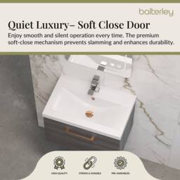 Balterley 600mm Wall Hung 1 Drawer Vanity, Woodgrain Anthracite, Copper Handle in Grey - thumbnail 4