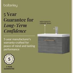 Balterley 600mm Wall Hung 1 Drawer Vanity, Woodgrain Anthracite, Copper Handle in Grey - thumbnail 6