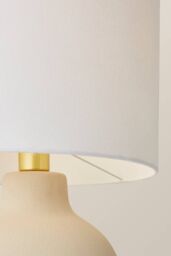 ValueLights Blair Natural Linen Durm Shade Hand Finished Ceramic Stonewear Table Lamp in Beige - thumbnail 4