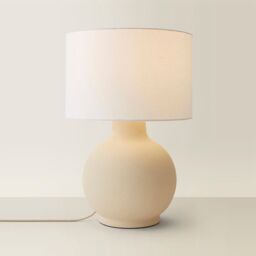 ValueLights Blair Natural Linen Durm Shade Hand Finished Ceramic Stonewear Table Lamp in Beige - thumbnail 6